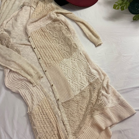 Free People Sweaters - Free People Long Crochet / lace hooded sweater, cardigan, jacket Size S BNWOT